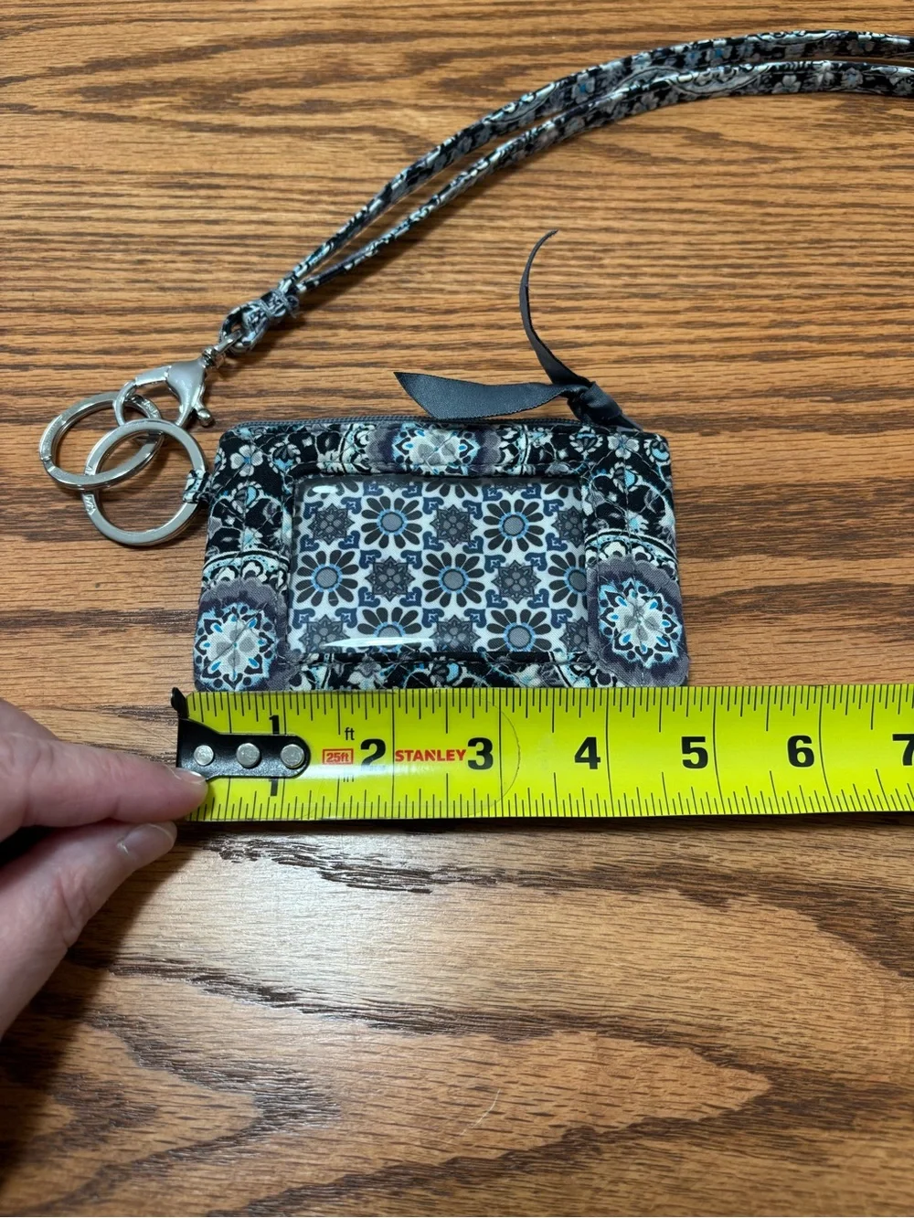 Vera Bradley Zip ID Case Wallet Breakaway Lanyard Charcoal Medallion Retired